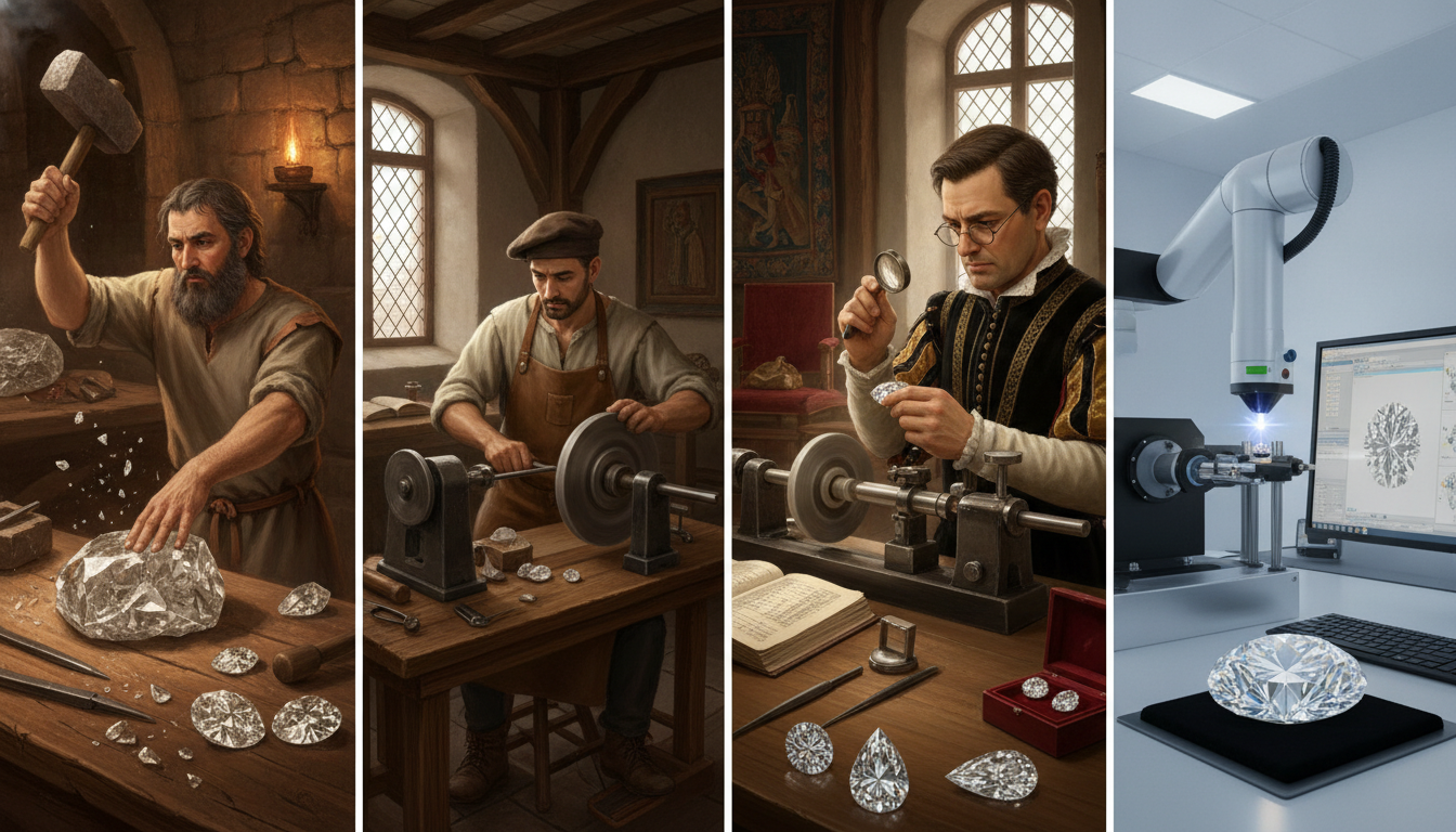 How have diamond cutting techniques evolved over the centuries?